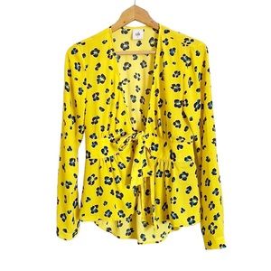 cabi sunny yellow printed tie front long sleeve blouse cover top size S/P